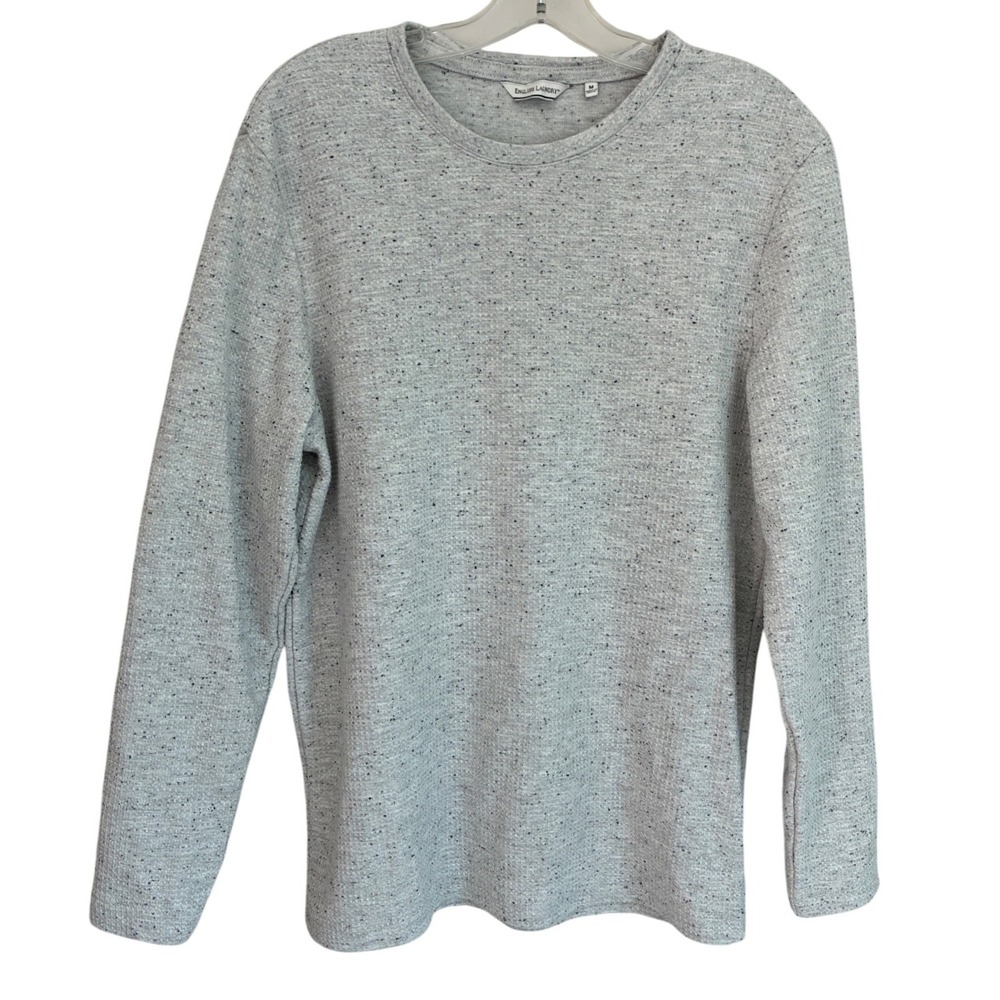 English Laundry Mens M Gray Speckled Waffle Knit Crew Neck Pullover Shirt